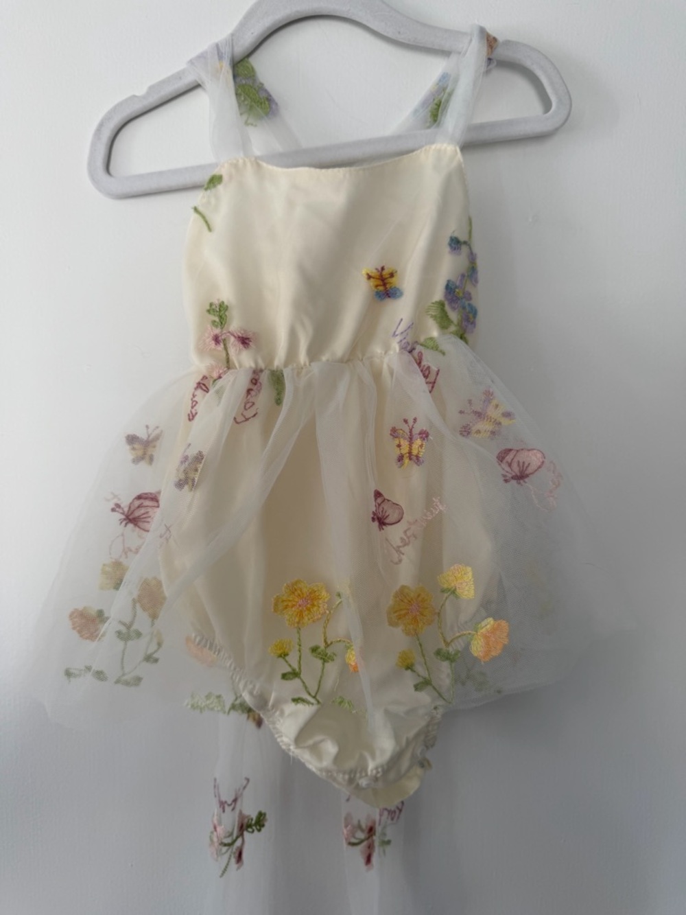 Milk Monster Ivory Floral Embroidered Tulle Baby Dress size 6-12 months